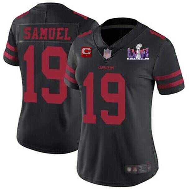 Womens San Francisco 49ers #19 Deebo Samuel Black Super Bowl LVIII Patch And 1-star C Patch Vapor Untouchable Limited Stitched Jersey(Run Small)->->Women Jersey